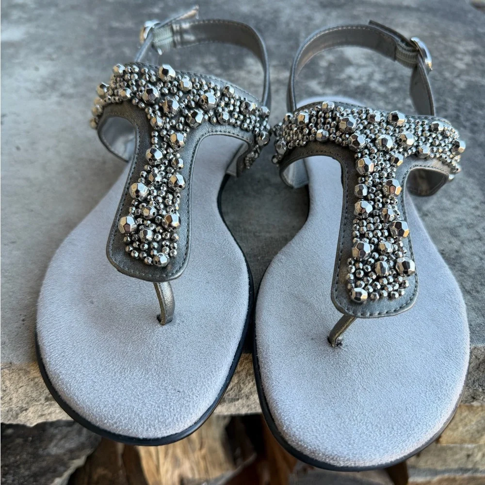 AEROSOLES Crystal Chlear Silver Embellished‎ Sandals Sz-7.5M. J